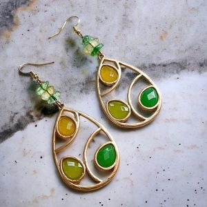 Teardrop Dangle Earrings Statement Green Yellow Gold